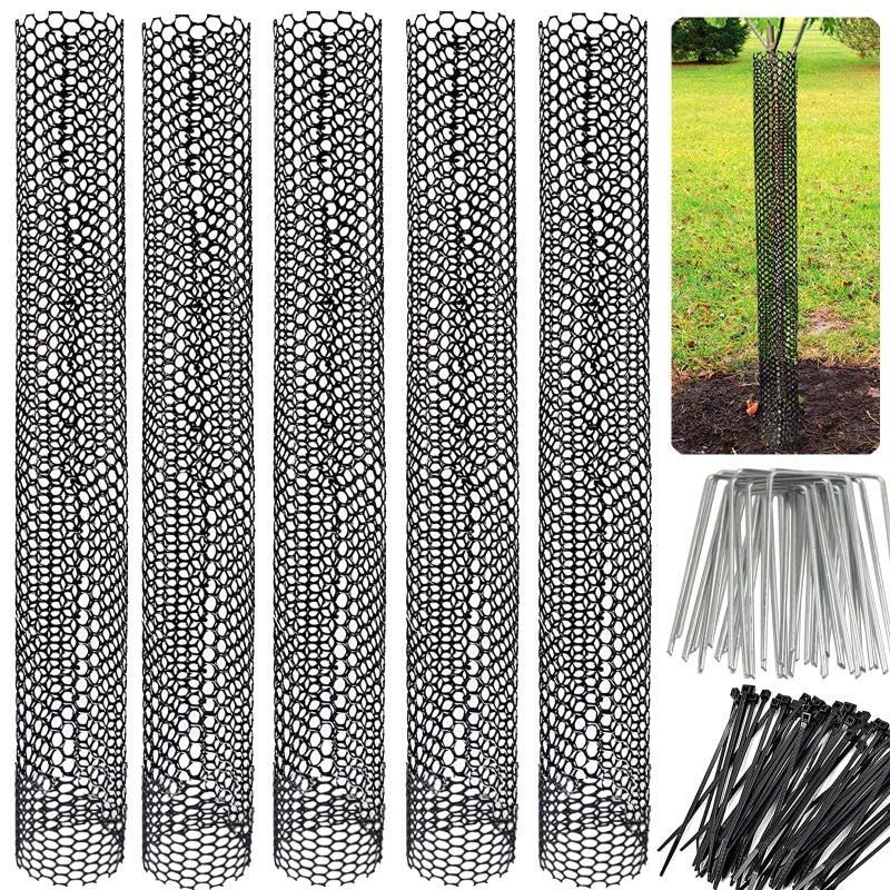 Yowlieu Mesh Tree Trunk Protectors, 6 Pack 40 Inches Tree Bark Protector Guard with Zip Ties Protect Tree from Deer Mowers Trimmers Rodents - Image 1